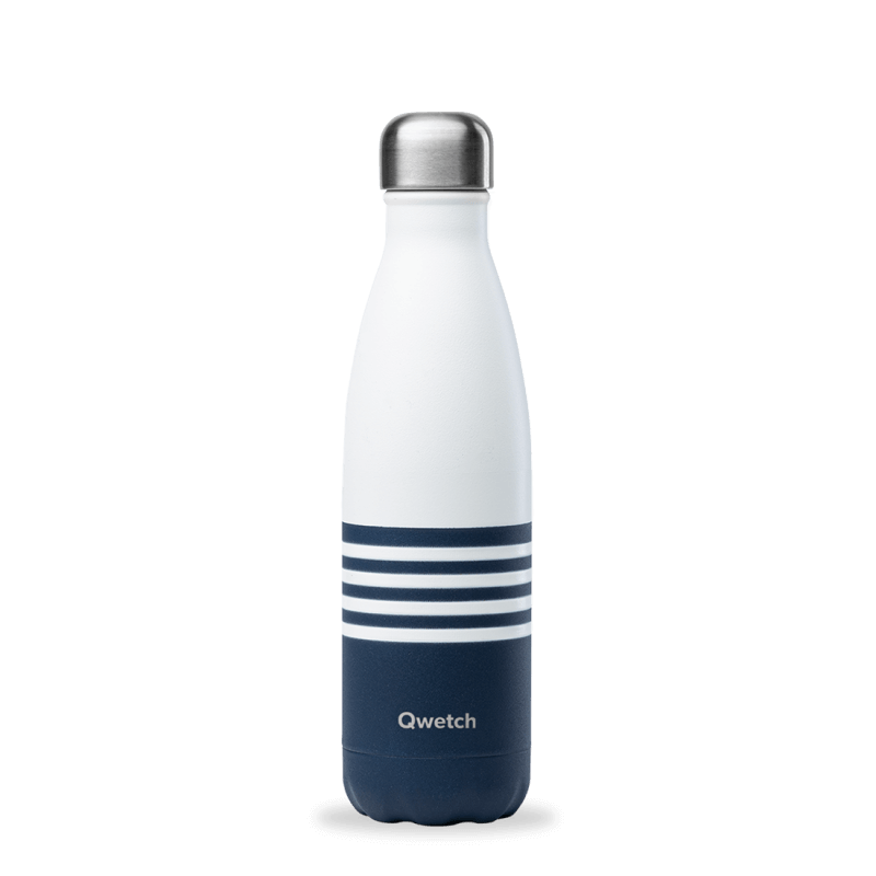 INSULATED STAINLESS STEEL THERMO BOTTLE, MARINIERE BLUE, 500ML QWETCH