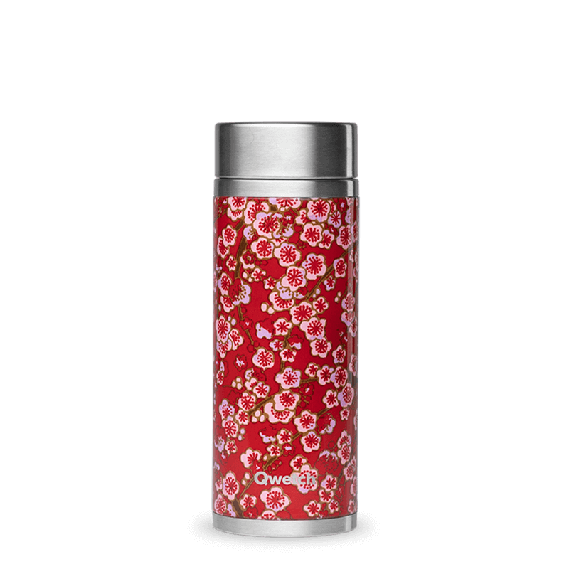 INSULATED STAINLESS STEEL TEAMUG, RED FLOWERS, 400ML QWETCH