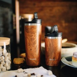 INSULATED STAINLESS STEEL TRAVEL MUG, WOOD BROWN, 300ML QWETCH