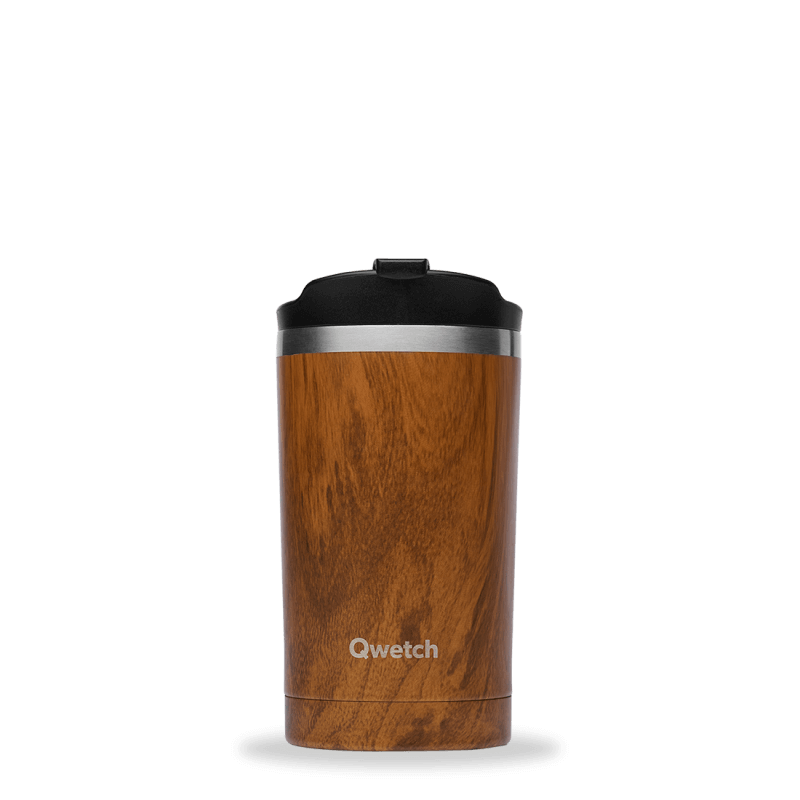 INSULATED STAINLESS STEEL TRAVEL MUG, WOOD BROWN, 300ML QWETCH