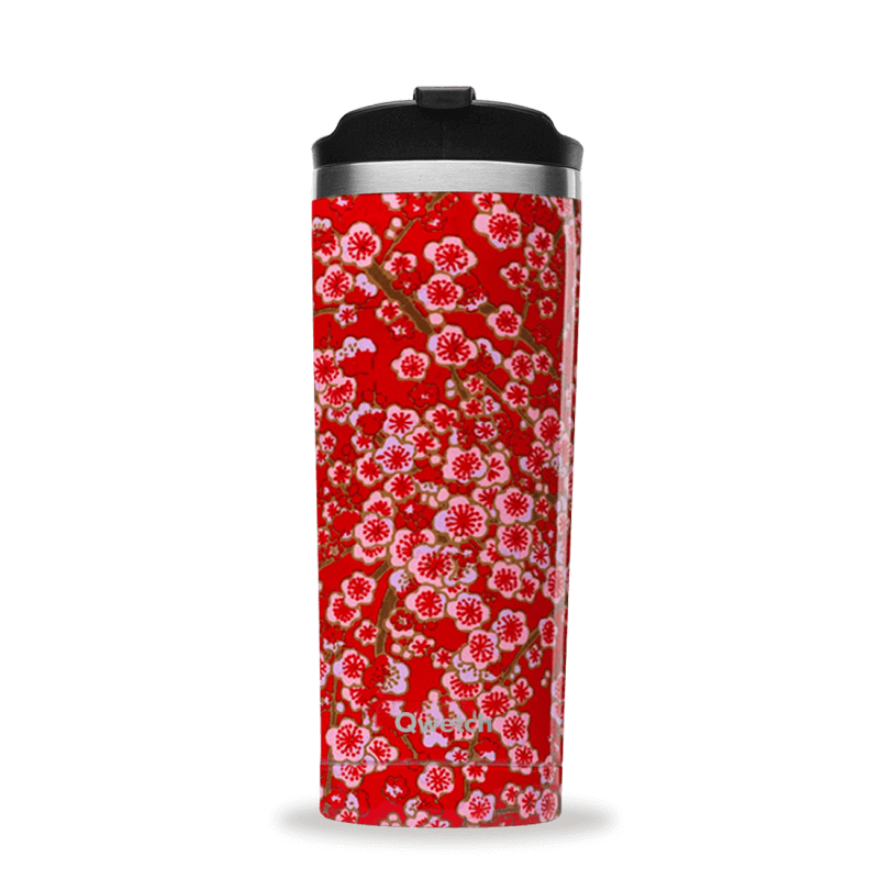 INSULATED STAINLESS STEEL TRAVEL MUG, RED FLOWERS, 470ML QWETCH